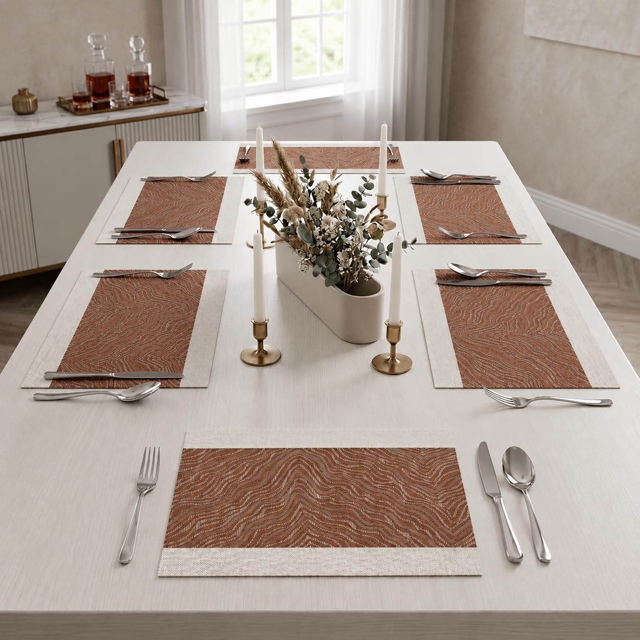 daiDokoro Rectangular Crossweave Woven PVC Vinyl Non-Slip Insulation Heat-Resistant & Waterproof Stain Resistant Washable Placemat for Dining & Kitchen Table-(Walnut Brown, Set of 6)