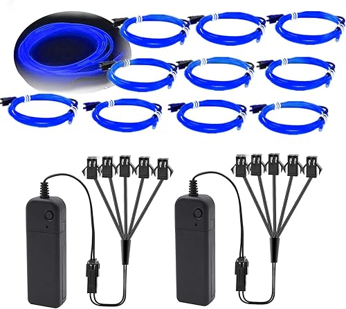 Miniatura 11 de Ourbest 2Pack 5in1 Wearable led Wire Lights, el Wire Lights Battery Powered Party Cosplay Rope Lights 3Mode Stay/Slow/Fast Flash(2 Battery Boxes