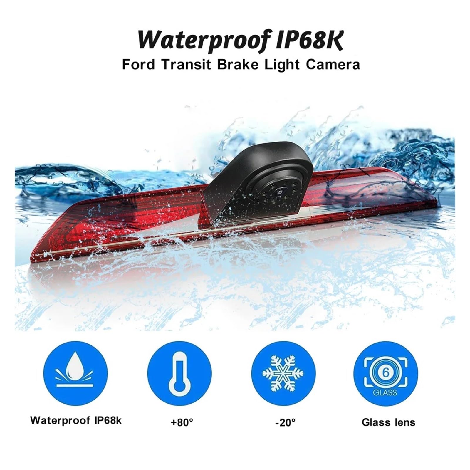 Rückfahrkamera Set Für Ford Für Transit Mk8 2013-2022 AHD 1080P 3rd Bremslicht Rückfahrkamera 1/3 AHD Sensor Hinten Kamera Mit 10m Kabel Rückfahrkameras
