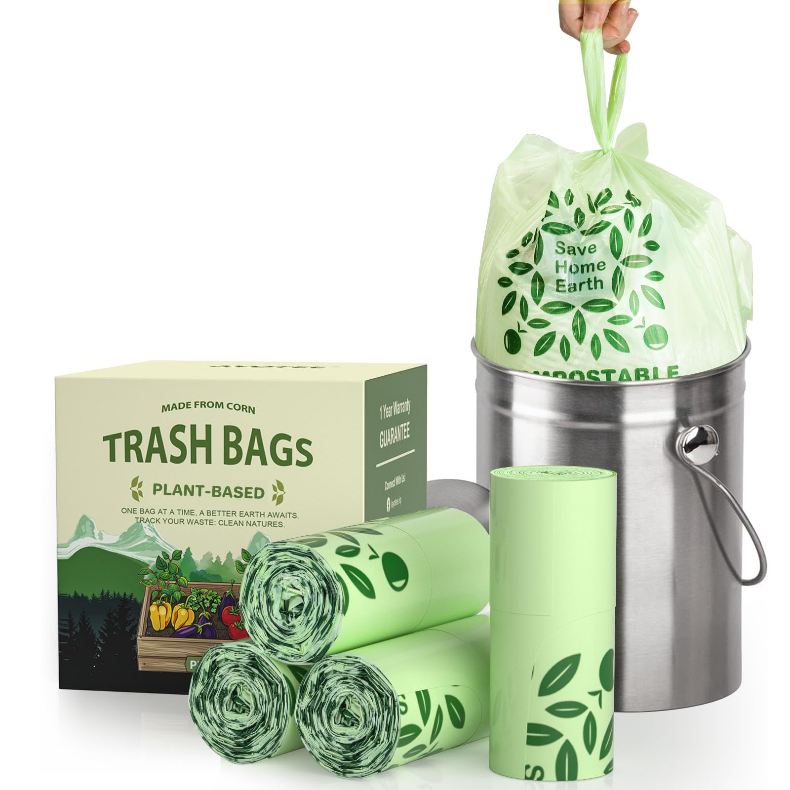 AYOTEE Small Compost Bags 2.6 Gallon with Handles, Small Compostable Trash Bags 100 Count Biodegradable Trash Can Liners/Thick 10 Liter Waste Basket Liners 2.6 Gallon for Compost Bin