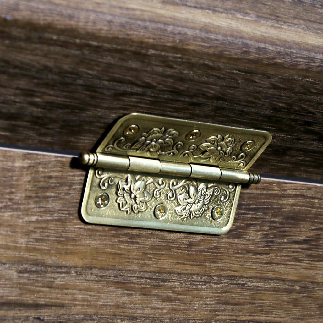 6 PCs Embossed Brass Hinges - Decorative Flap Hinges with Flower Patterns for Wooden Chest Trunck Cabinet Cupboard, Plate Length 2.6" (65 mm)