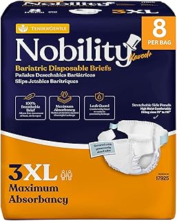 3XL Adult Diapers for Women and Men - 8 Bariatric Disposable Briefs with Tabs and Stretchable Side Panels - Breathable with Maximum Absorbency