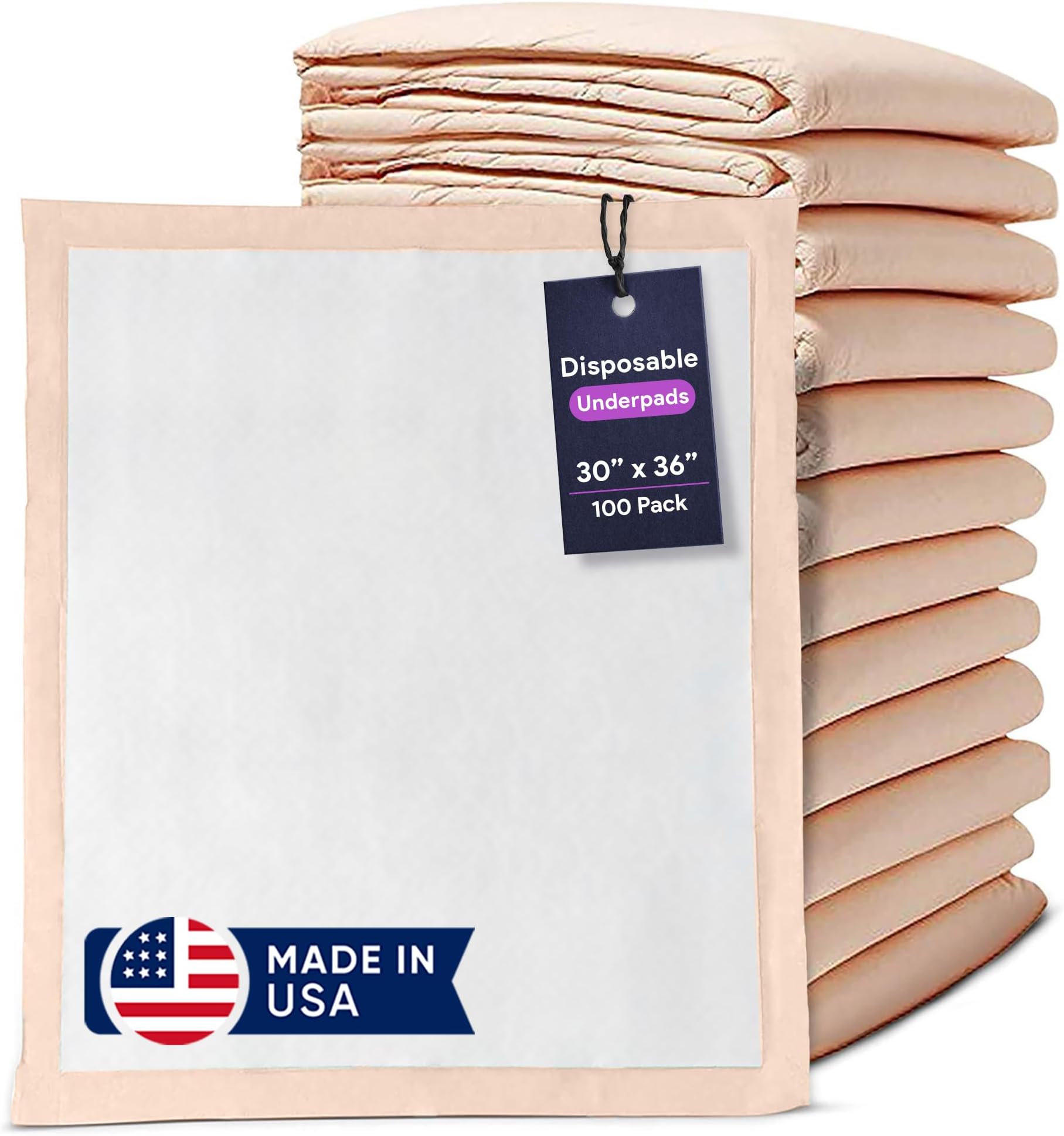 Premium Disposable Chucks Underpads 100 Count, 30" x 36" - Highly Absorbent Bed Pads for Incontinence and Senior Care - Peach Color - Leak Proof Protection - Bulk Case Pack