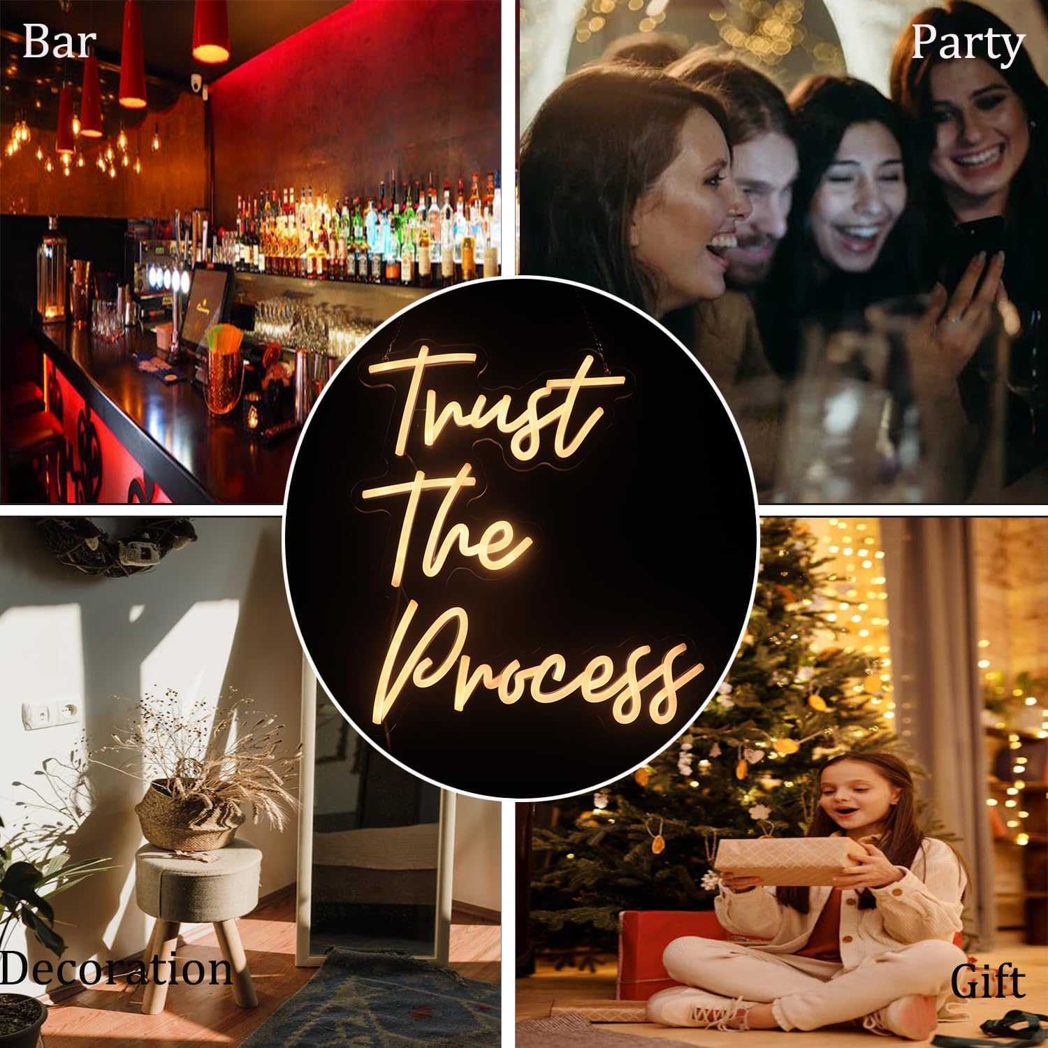 "Trust The Process" LED Neon Sign Word/Letters USB Powered Neon Lights for Kid's Room Home Art Wall Decor ​Window Living Room Decor Christmas Birthday Gift(warm white)