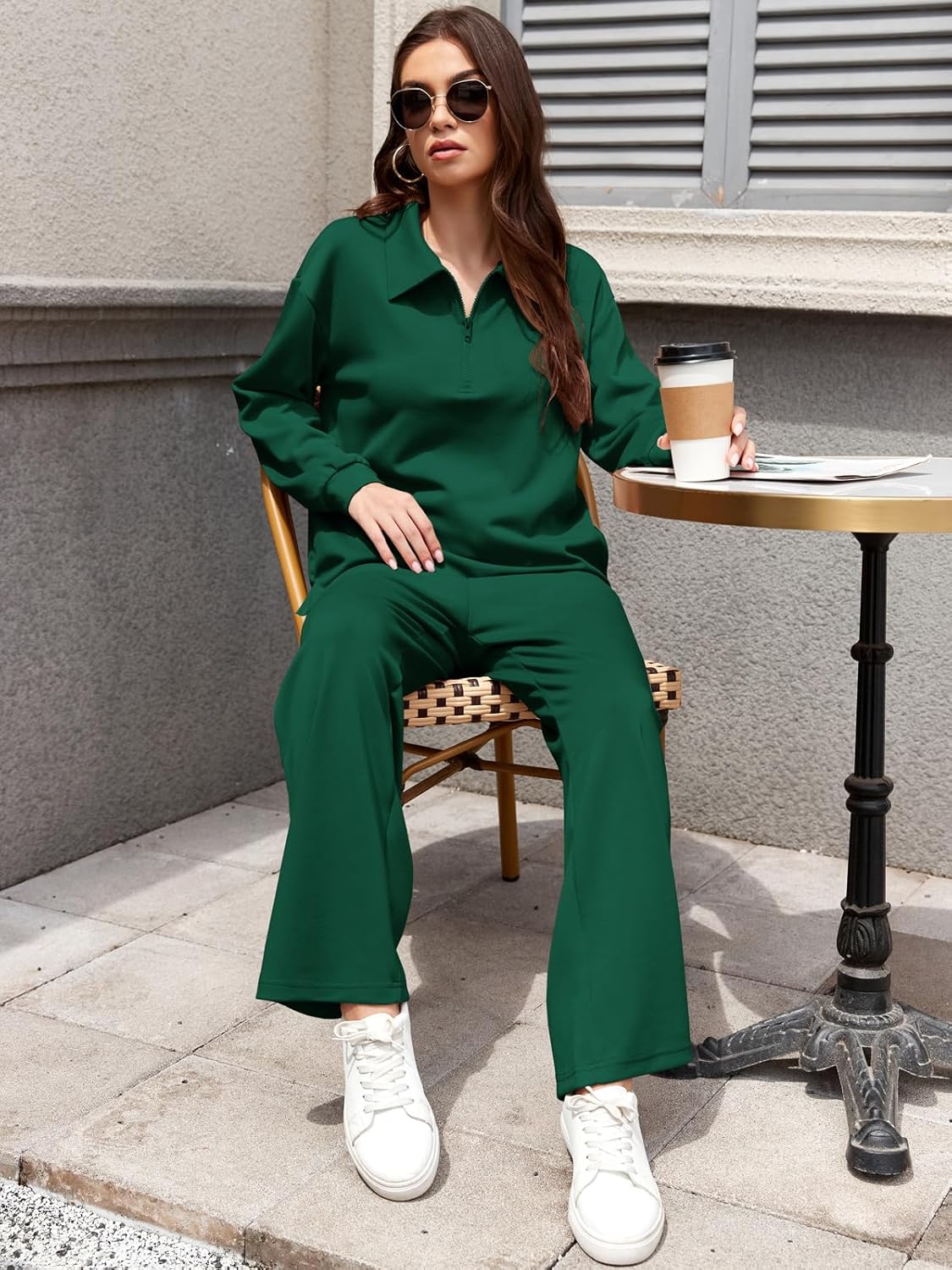 VUTRU Women Pant Set 2 Piece Matching Lounge Outfits Zip Up Travel Casual Tracksuit Airport Wear Fall Clothes - Image 6