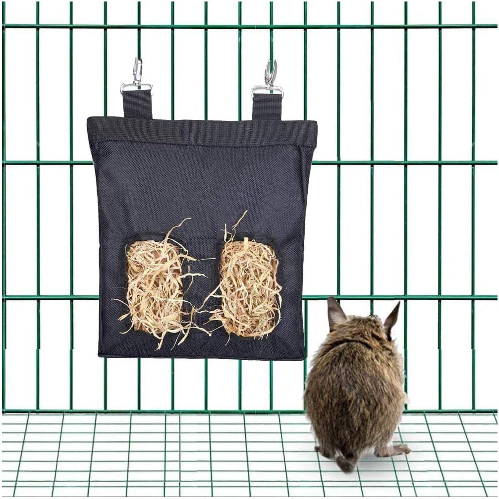 Rabbit Hay Feeder Bag, Guinea Pig Hay Feeder Storage, Rabbit Hay Bag, Guinea Pig Hay Feeder, Hay Bag Hanging Feeder for Rabbit Guinea Pig -600D Oxford Cloth Fabric (Black)