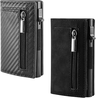 taller lorca cartera wallet 2.0, 2pcs cartera RFID compacta aluminio | 11 tarjetas, acceso rápido en abanico, cierre magnético, bolsillo con cremallera, compatible AirTag, cuero vegano