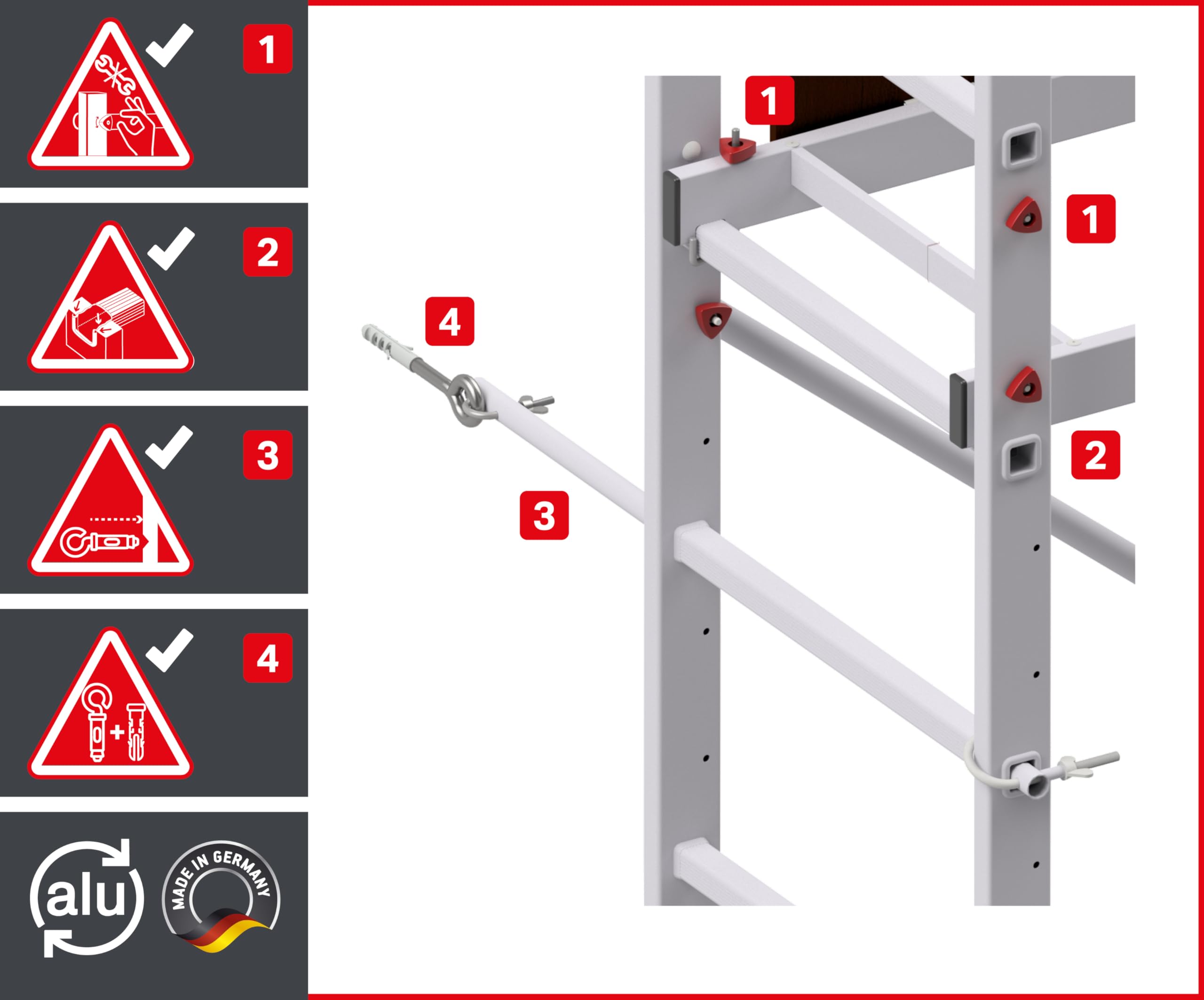 ALTEC AluCombine 3.0 - Échafaudage roulant en aluminium avec traverse, 4 roulettes pivotantes freinables et ancrage mural - Échafaudage de montage - Échelle simple (5 m)