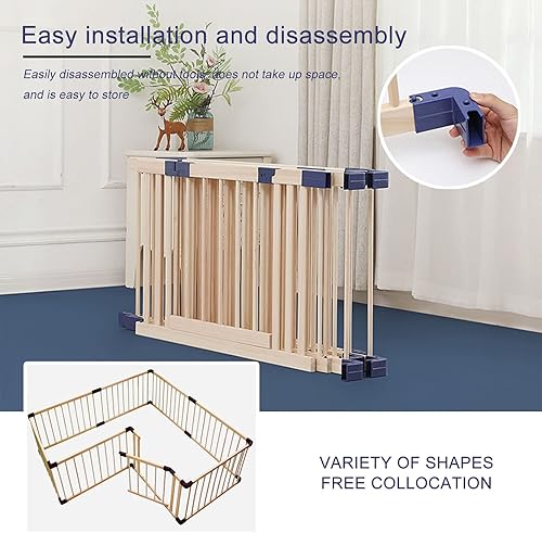 Miniatura 6 de Jolan Corralito de madera para bebés, valla de seguridad anticaídas, con puerta, para interiores y exteriores, centro de actividades para niños,