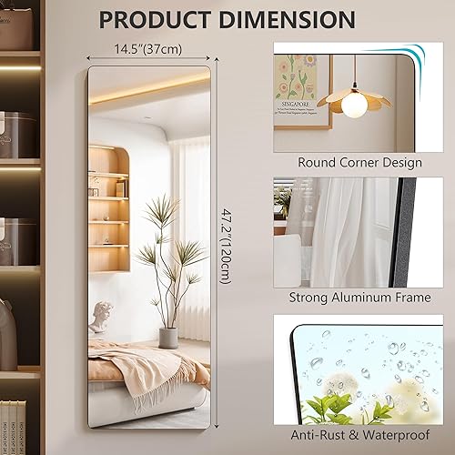 Miniatura 2 de Vlsrka Espejo de largo completo para montar en pared, colgar de la puerta. 47 x 14 pulgadas. Espejo rectangular de tamaño completo,para vestidor