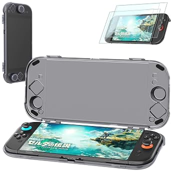 Protective Case Compatible with Nintenndo Switch 2,Hard Protector Cover Accessories for Switch 2, for NSwitch 2 Cover Includes Black Case, Screen Tempered Film, Port Dust Plug, Joystick Cap