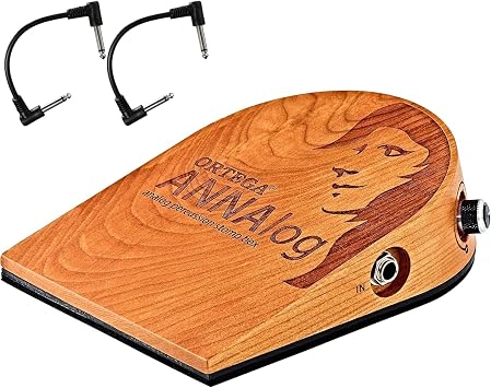 Ortega Guitars ANNAlog Singer-Songwriter Stomp Box with Built-in Passive Piezo for Kick Sound - Bundle with 2 Patch Cables