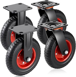 8 Inch Caster Wheels Set of 4 Heavy Duty, Solid Rubber All Terrain Castors 2200 LB Capacity Off Road Roller Wheels Industrial Plate Casters for Furniture, Cart, Chicken Coop, Workbench, Dolly
