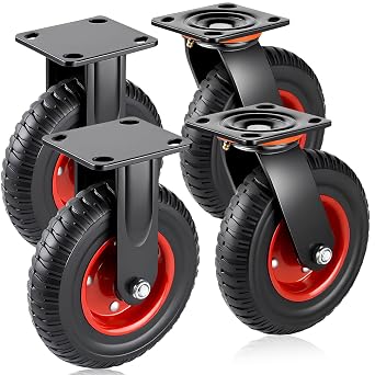 Homwin 8 inch Pneumatic Caster Wheels Set of 4, All Terrain Off Road Caster | Solid Rubber, Flat Free, 2200 LB Capacity offroad Roller Wheels for Cart, Chicken Coop, Dolly, Furniture