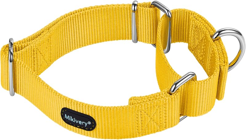 Coleira Martingale para Cães em Nylon Ajustável com Fivela Metálica Mikivery Amarelo-Laranja, M