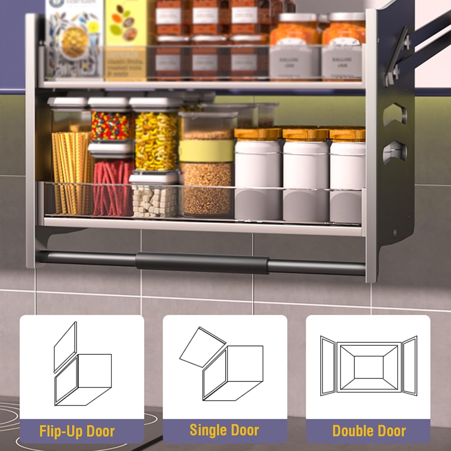 Pull Down Cabinet Shelf,Pull-Out Cabinet Organizer Drop Shelf,2 Tiers of Storage,Suitable for Kitchen,Bar,Cafe,Cabinet and Pantry,Load Bearing 20kg (Size : 360x260x540mm) (One Color 760x260x540mm)