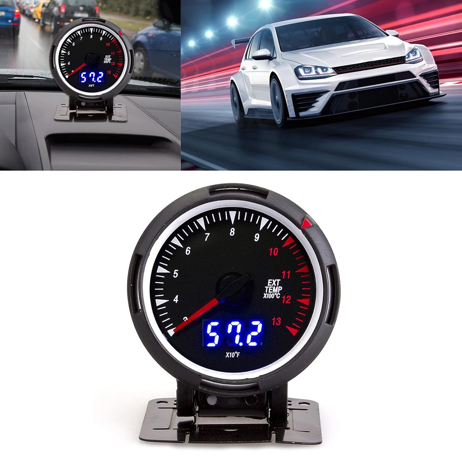 EGT Meter, Exhaust Temp Gauge, 2.5in Digital Temperature Meter, 300‑1300℃ Pointer Gauge for 12V Gasoline Engine Car Monitoring
