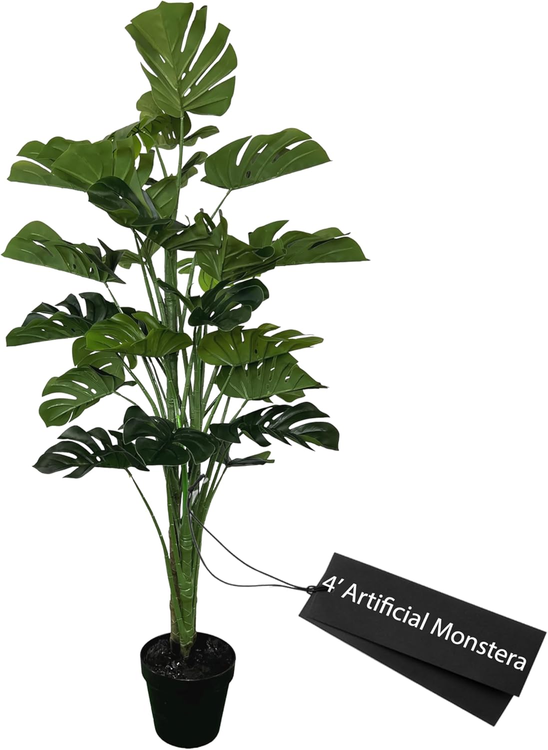 Cypress & Alabaster 4ft Artificial Monstera Plant, Handmade Designer Tree, Hypoallergenic, 4-Foot, Green