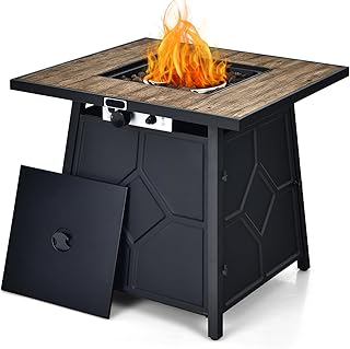 DORTALA Propane Fire Pit Table, 40000 BTU Outdoor Square Gas Fire Pit with with Waterproof Cover, Touch-up Pen and Lava Racks for Patio, Backyard