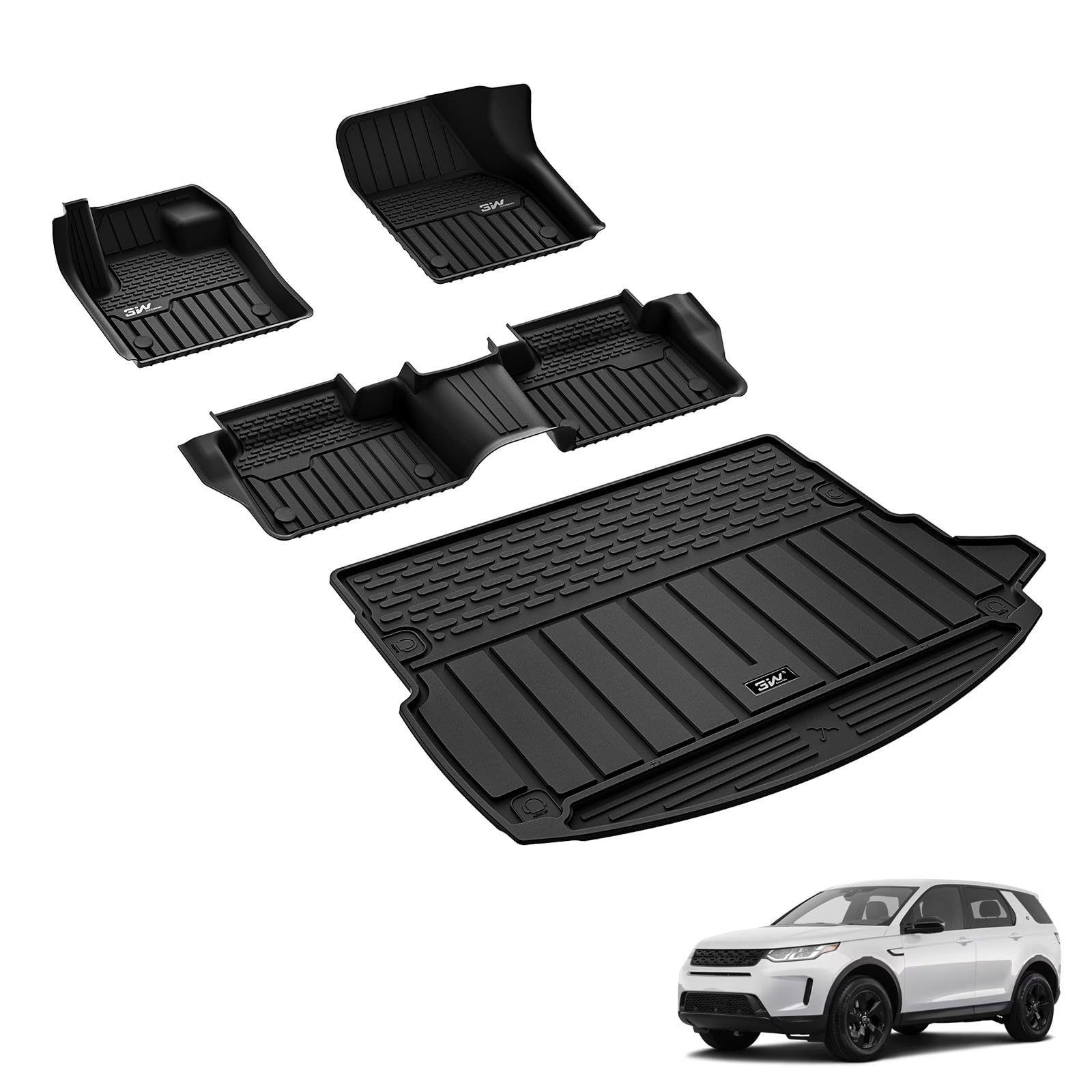 3W Zestaw dywaników TPE i dywaników do bagażnika Compat Land Rover Discovery Sport L550 2020-2025 2026, wytrzymałe dywaniki samochodowe i antypoślizgowy dywanik do bagażnika