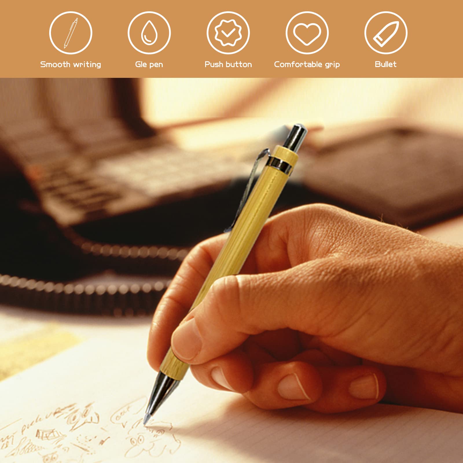 40pcs Penne a Sfera in Legno, Penne a Sfera Retrattili in Legno, Bamboo Penna a Sfera per Dipendenti Ufficio Studenti Insegnanti Adulti Regali Scrittura Scuola Ufficio