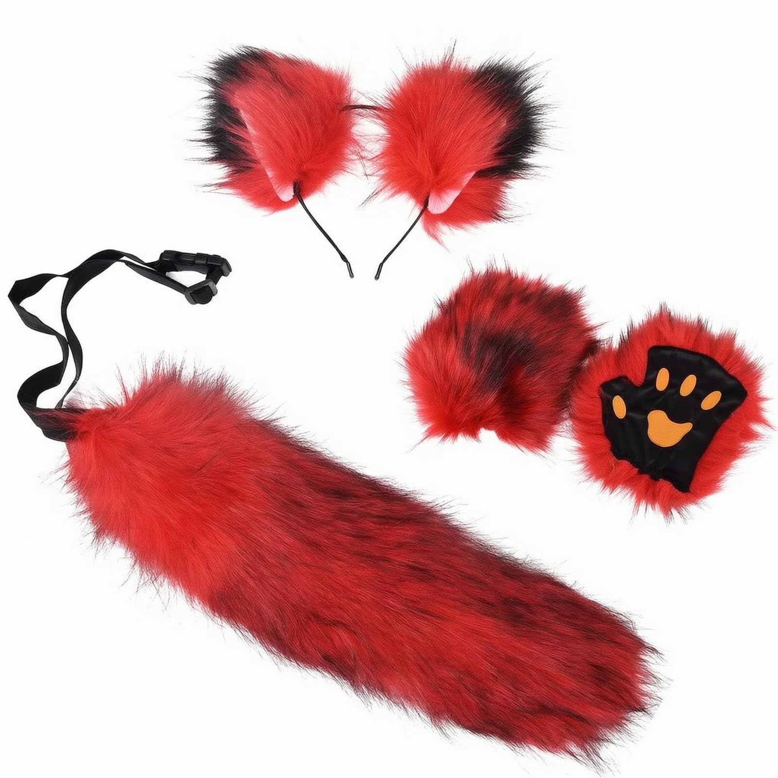 Set in Maschera Coda, Fascia e Guanti Resistente Kit Travestimento con cchie e Zampe Traspirante Set in Maschera Coda cchie, Rosso