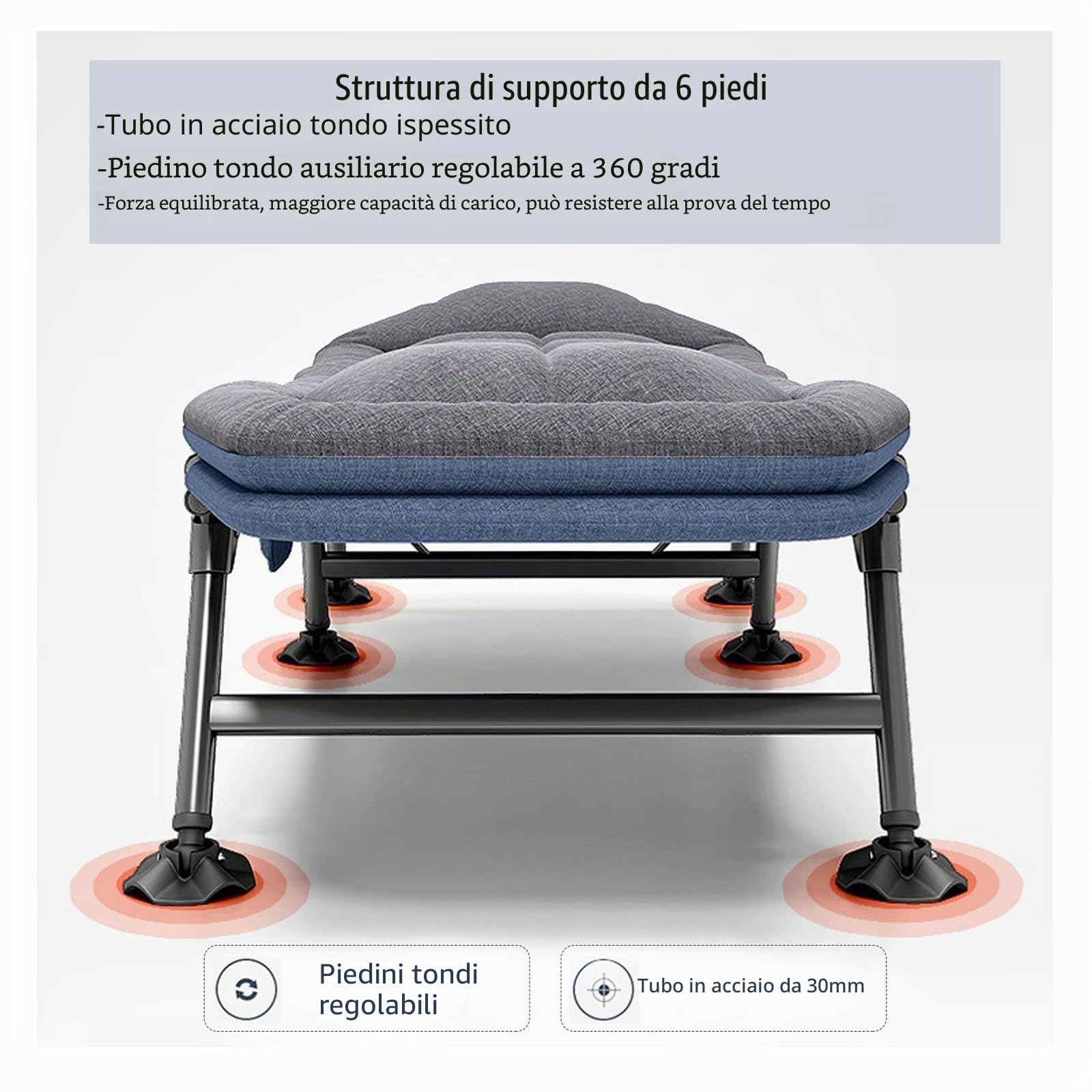 Letto Campeggio Portatile, Schienale Regolabile in 5 Posizioni, Brandina da Campeggio Pieghevole con Materasso e Tasca Laterale, Letto da Campeggio per Giardino Campeggio Ufficio (Grigio)