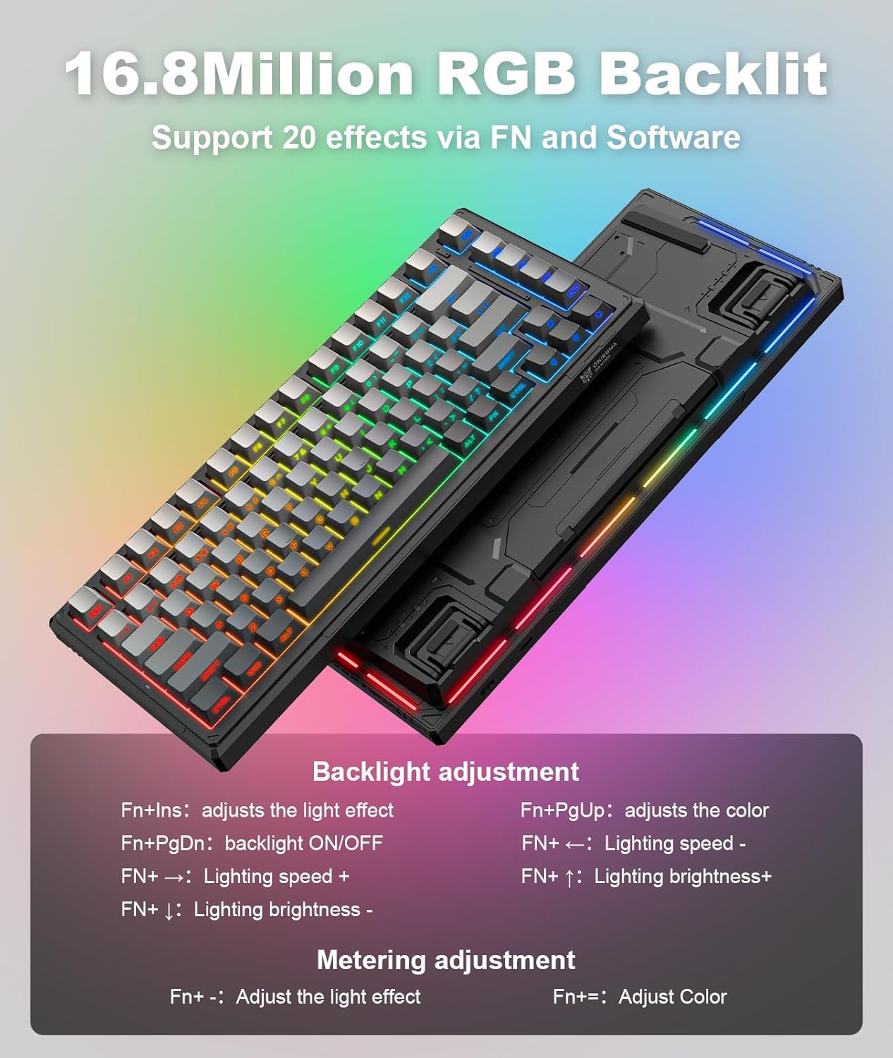 Wireless Gaming Keyboards Gasket Mechanical Keyboard,8000mAh -Tri-Mode BT5.0/2.4GHz/USB-C ｜75% Hot Swappable Custom Keyboard｜RGB Backlit｜Pre-lubed Reaper Switches｜Side Printed PBT Keycaps(Black Gray)
