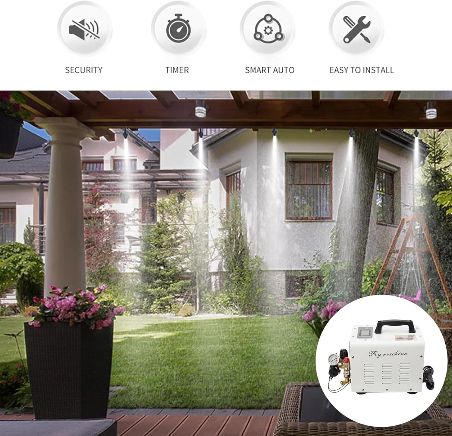 High Pressure Misting System, Outdoor Cooling Mister System with 20pcs Nozzles, 60 BAR/860 PSI Fog Cooler, Inlet Water Filtration, for Lawn Patio Garden Outdoor Mister Cooling