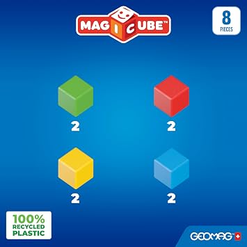 Geomag Magicube 8pcs Magnetic Blocks - Magnetic Building Blocks for Toddlers 1-3, Montessori Toys for 1+ Year Old, Autism Sensory Product, Magnets for Kids