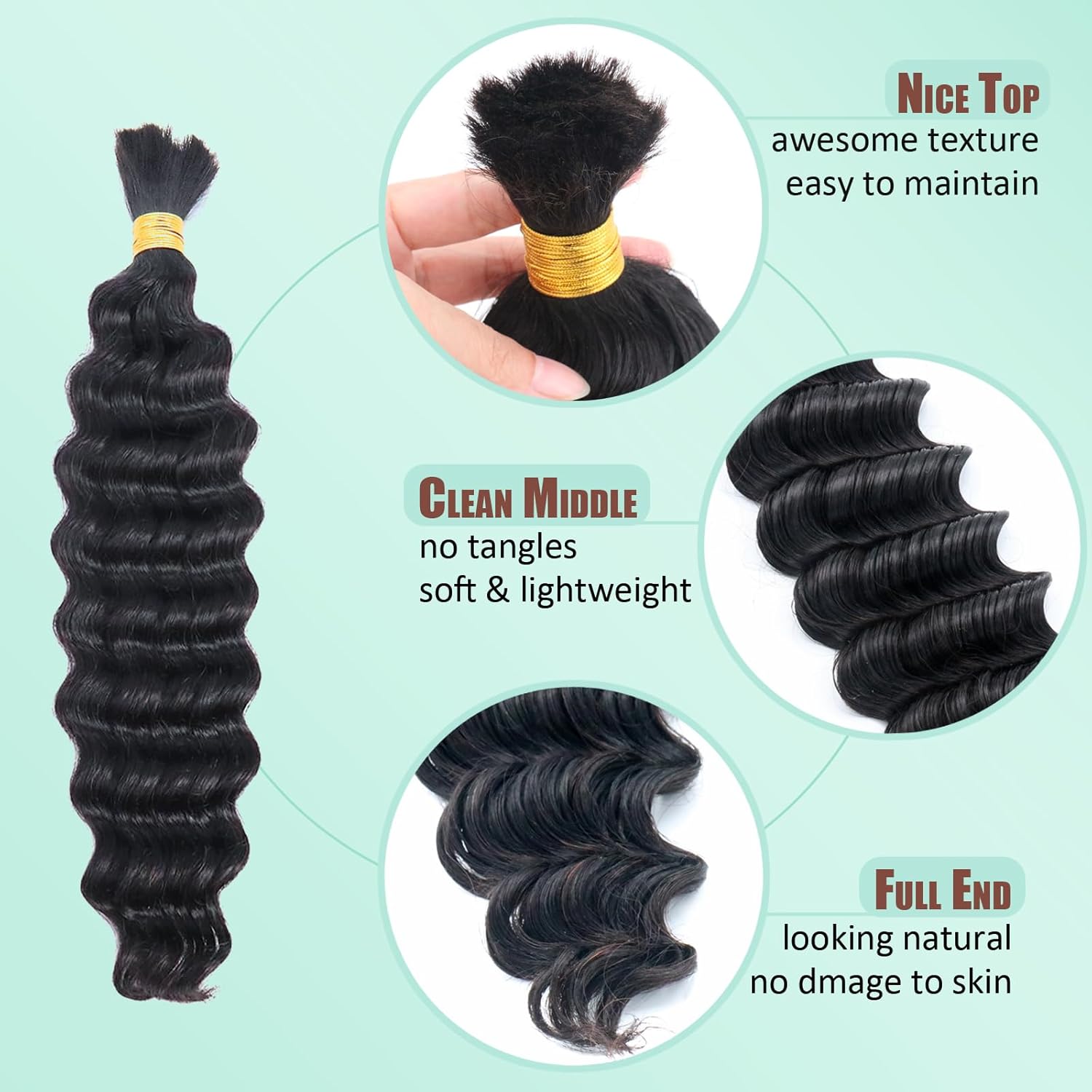 IXIMII Human Braiding Hair 18 inch 3.5oz(100g) 100% Human Hair Deep Wave Bulk No Weft Natural Black Color Curly Hair Extensions for Boho Braids