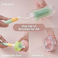 Vista 2 de Juego de cepillos de silicona 3 en 1 para botellas de bebé, limpiador de botellas multiusos, cepillo de biberones con soporte de almacenamiento