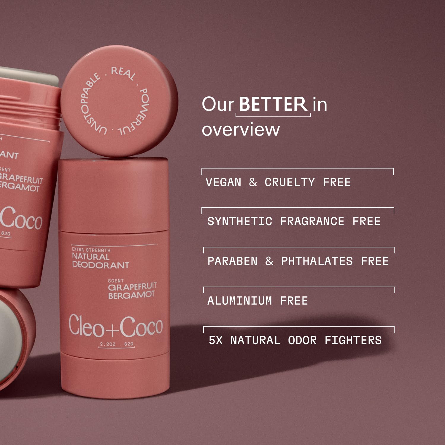 Cleo+Coco Extra Strength Deodorant Balm, Grapefruit Bergamot (2-Pack, 2.2 oz Each), Aluminum-Free Natural Deodorant with 5X Odor Fighters, Vegan, No Synthetic Fragrance (2 Pack, Grapefruit Bergamot)