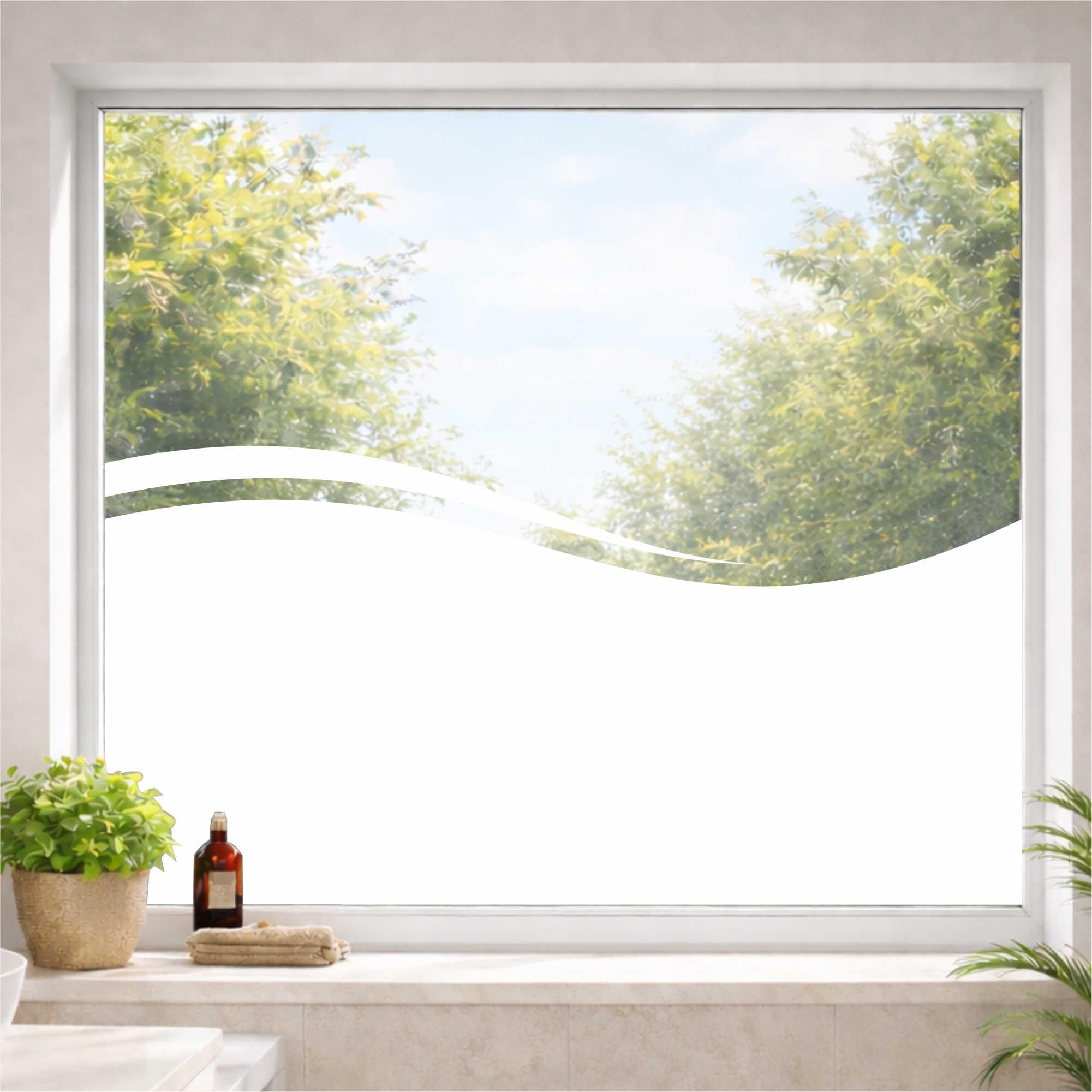 INDIGOS UG Dekorfolie - weiß - Meer Sichtschutzfolie Woge Fensterbild Ozean Glasdekorfolie - Welle satiniert Blickdicht - 1300mm breit - 500 mm hoch - Dekoration Sonnenschutz Folie - matt