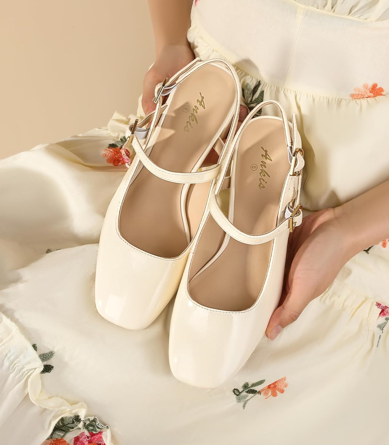 Ankis Mary Jane Chunky Low Heels Dress Shoes for Women Slingback Square Closed Toe Heels Wedding Party Pumps - Image 4