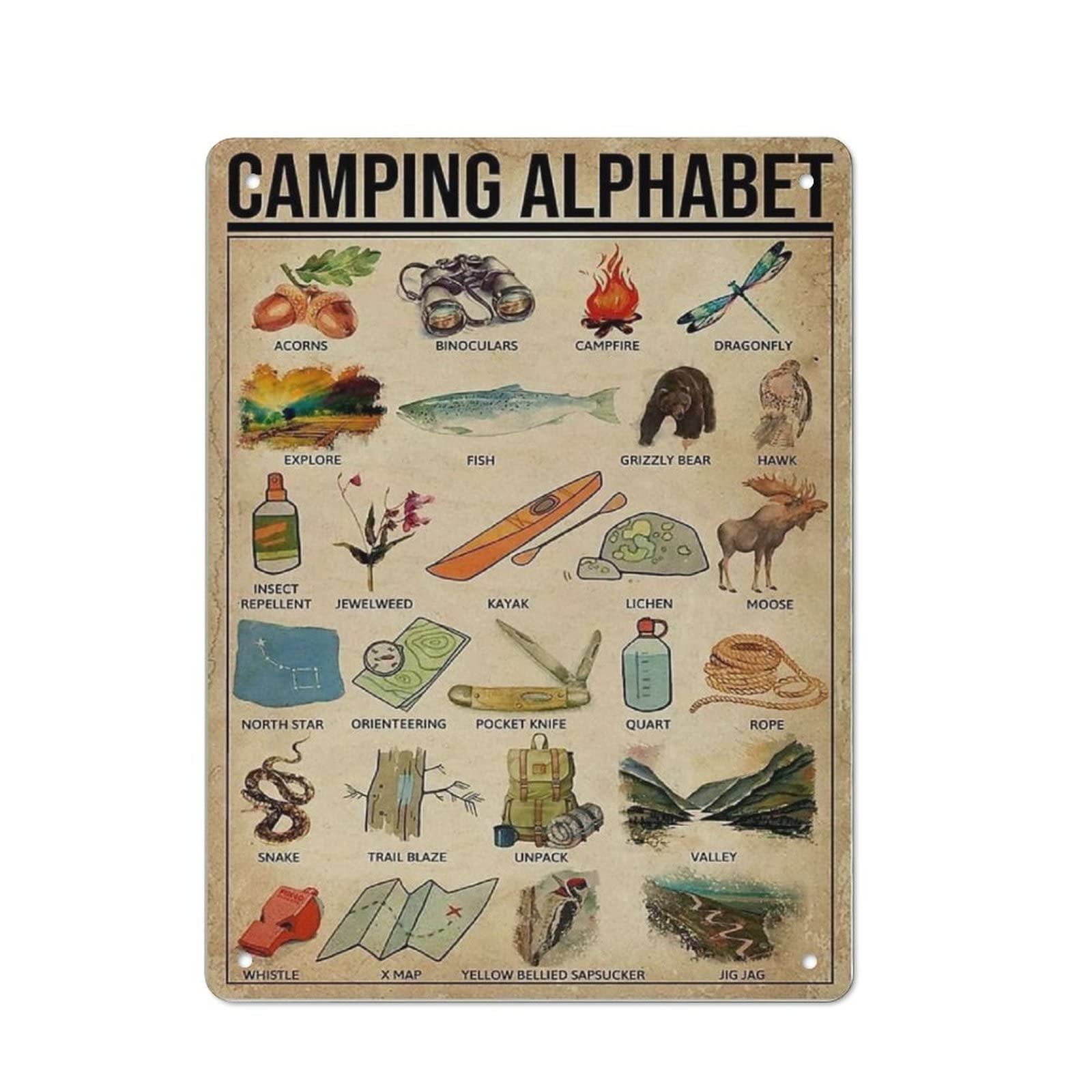 AOOEDM Camping Knowledge Metal Sign for Home Coffee Garage Wall Decor Vintage Poster Bar Signs for Home Bar Retro Metal Tin Sign
