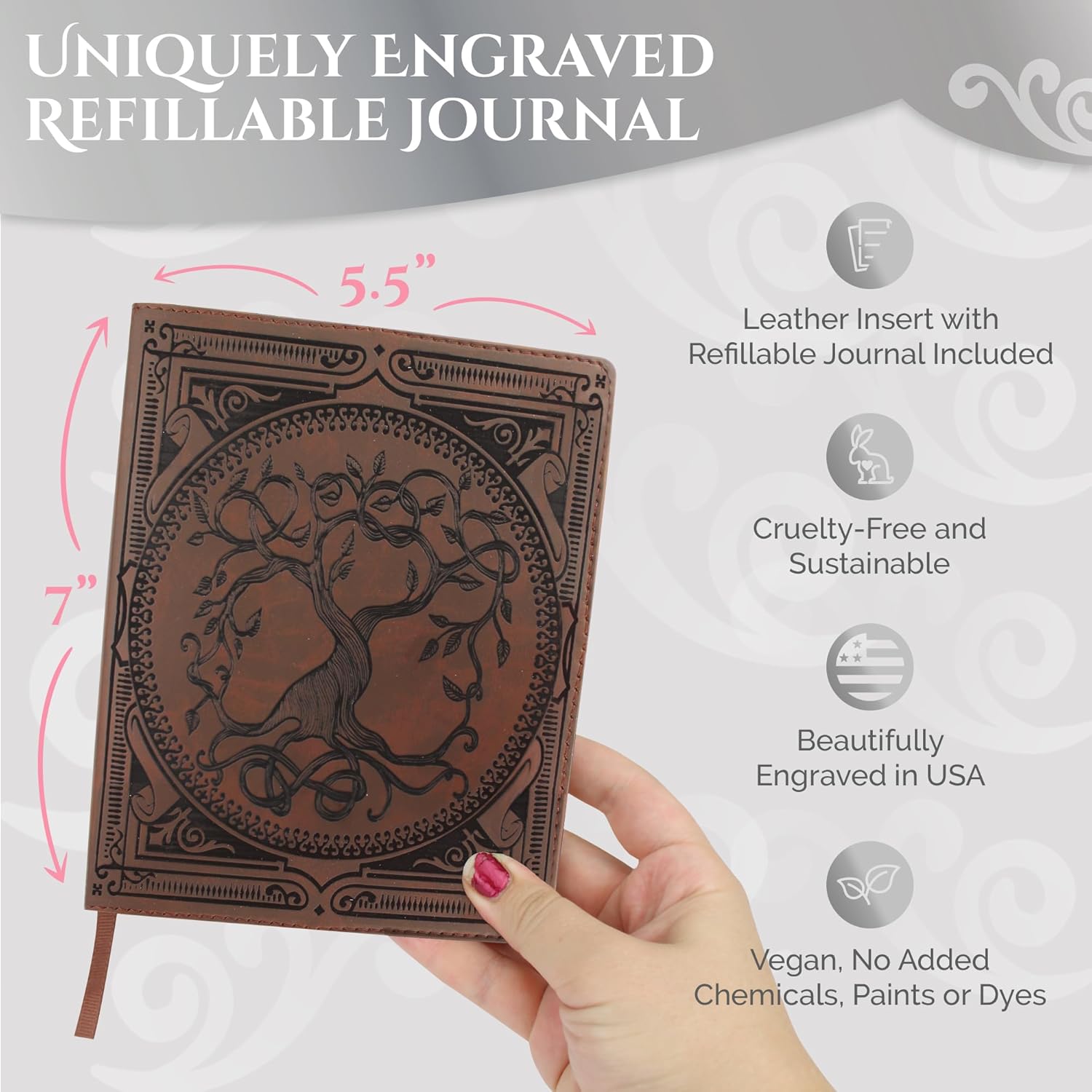 Tree of Life Leather Journal | Refillable Laser Engraved Journal for Women | Vegan Leather Prayer Journal