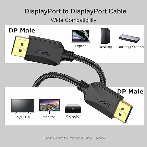 Miniatura 3 de Cable DisplayPort a DisplayPort de 3 pies, trenzado, paquete de 2 adaptadores de puerto de pantalla DP macho a macho 4K, 2 k165 Hz144 Hz120 Hz para