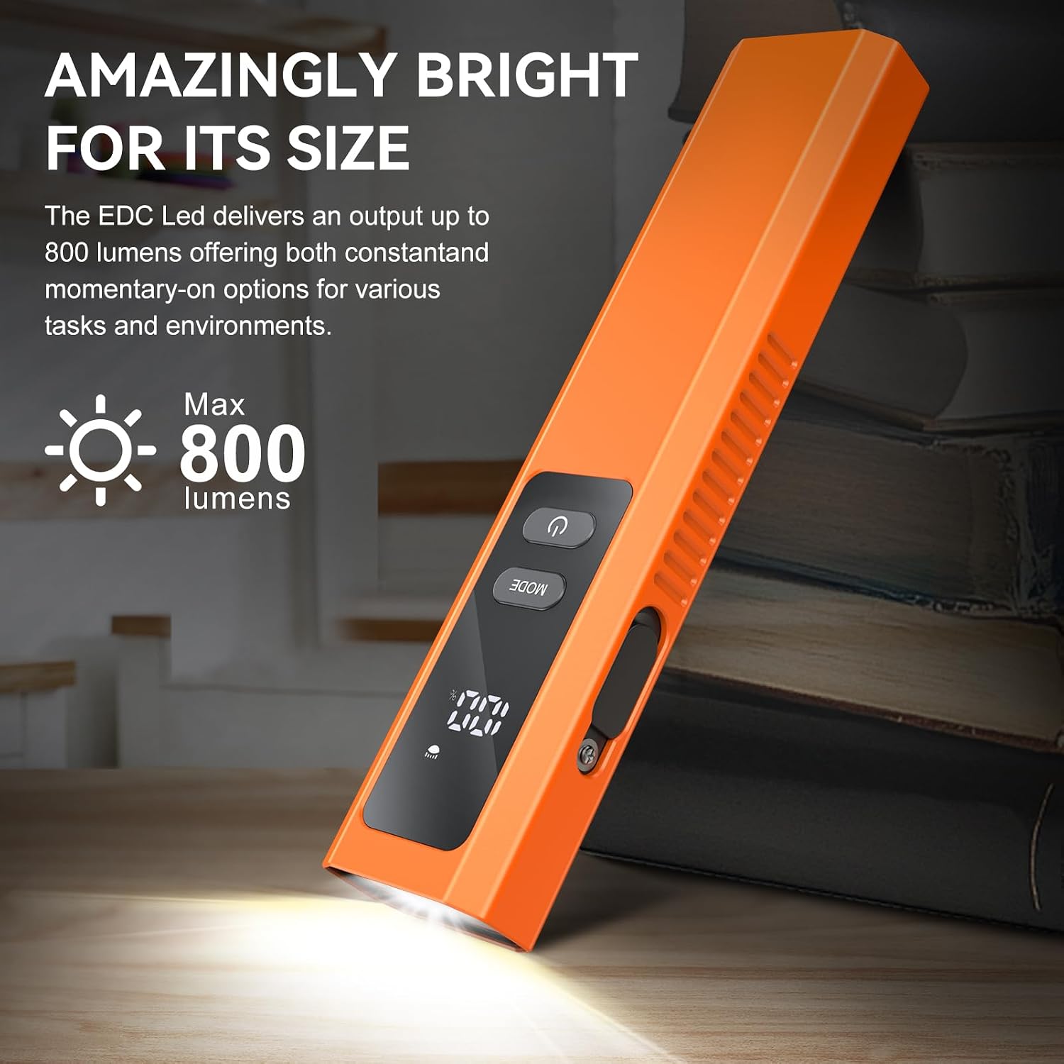 5 in 1 PRO EDC Flat Flashlight, Rechargeable 800LM White Light LED Combo, LT010 Portable Pocket Flash Lights with Magnet for Outdoors Emergency and Work(Orange)