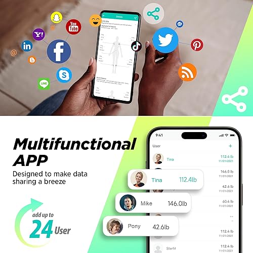 Miniatura 7 de Runstar Báscula digital de baño para peso corporal, grasa corporal, medidas de IMC 28, innovadoras básculas inteligentes de 8 electrodos elegibles