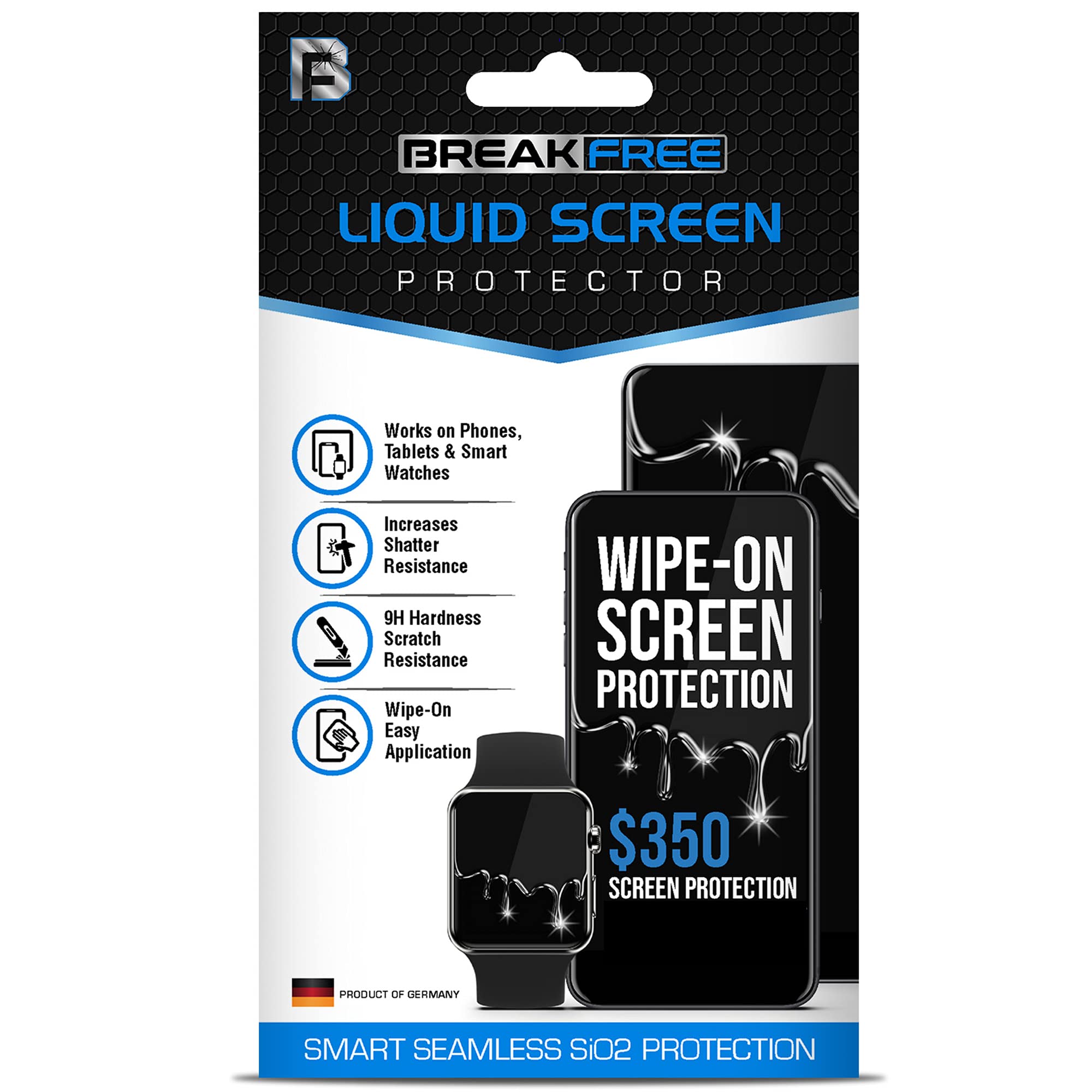 BREAK FREE Liquid Glass Screen Protector With $350 Coverage | Wipe On Shatter and Scratch Resistant Nano Protection for All Phones Tablets and Smart Watches - Universal Fits All