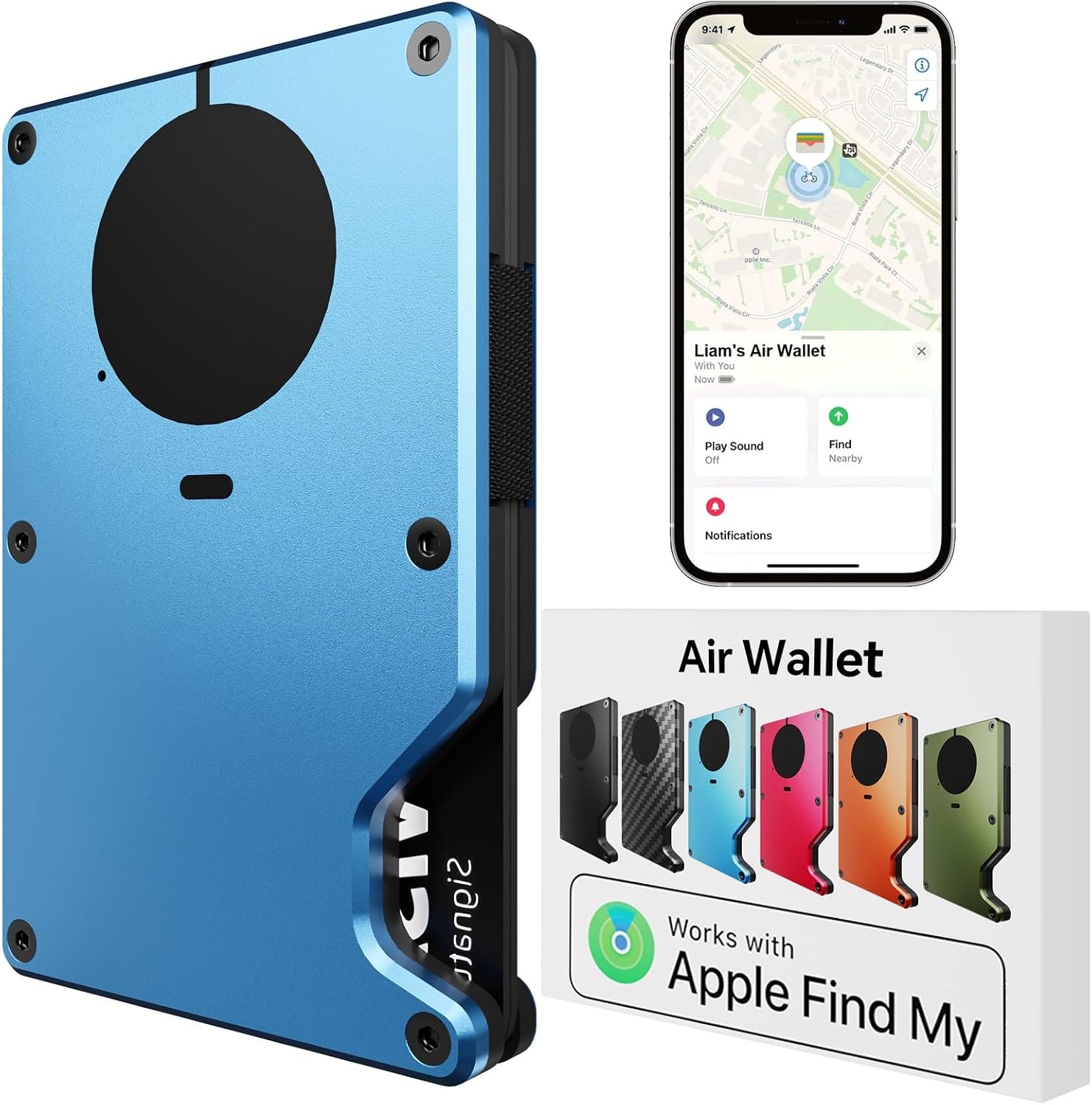 Air Wallet for Men with Built-in AirTag Chip, Works with Apple Find My (iOS Only), Track Your Wallets, Slim Minimalist Wallet for Men, RFID Mens wallet, Credit Card Holder (Black)