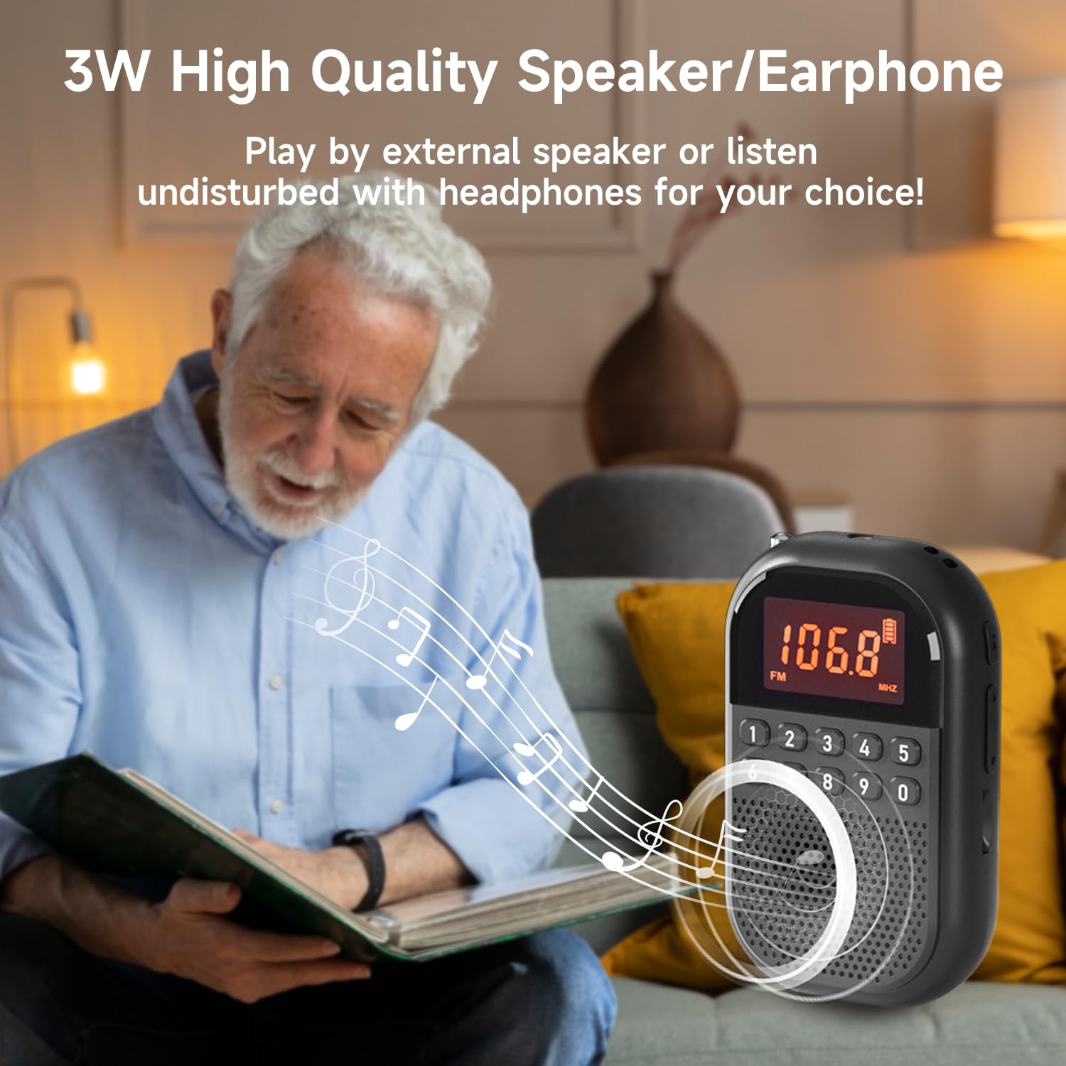 Radio Portátil Am/FM de Bolsillo Recargable, Soporta Conexión Bluetooth, Radio Mini con Antena Telescópica, Altavoz Grande, Auricular Estéreo y Temporizador de Sueño para Personas Mayores