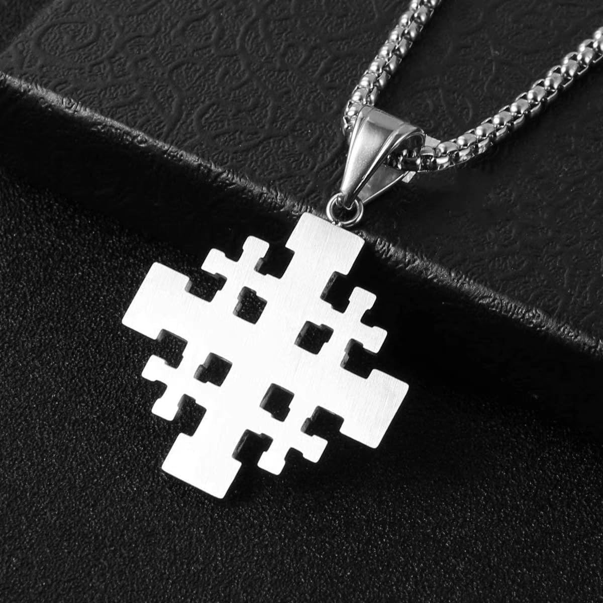 Jerusalem Cross Necklace, Crusader Templar Cross Pendant Necklace, Stainless Steel Cross Biker Necklace for Men Women - Image 9
