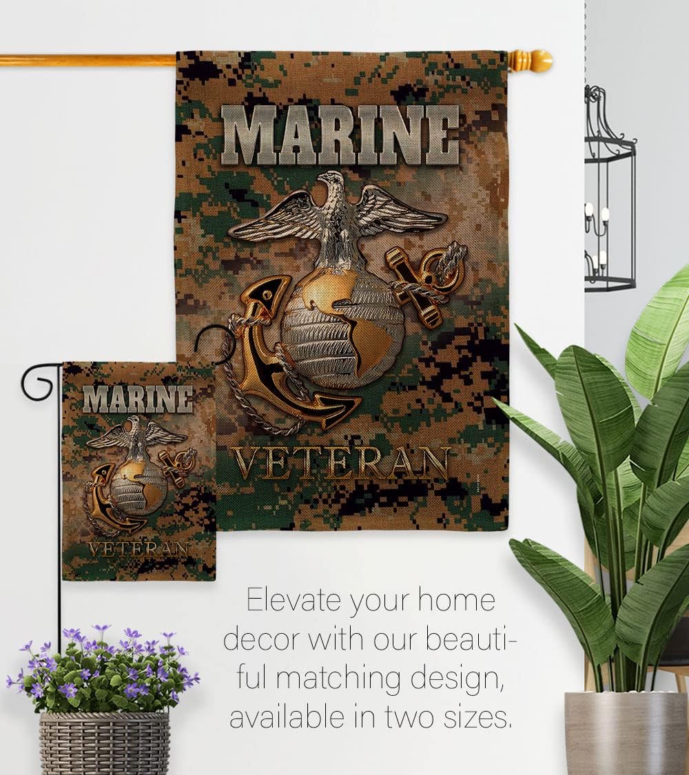 US Marine Veteran Burlap Garden Flag - Armed Forces Corps USMC Semper Fi United State American Military Retire Official - House Decoration Banner Small Yard Gift Double-Sided Made in USA 13 X 18.5
