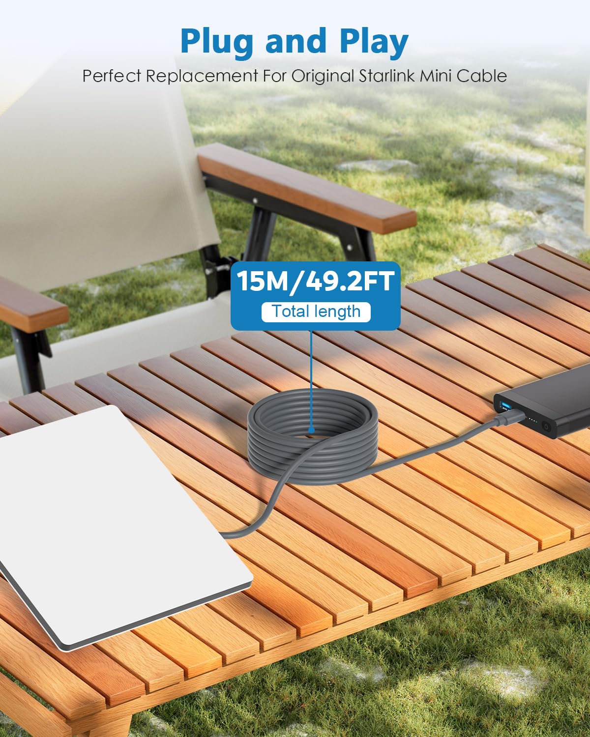 Starlink Mini USB C to DC Power Cord, 50FT Starlink Mini Cable,Type C Input to DC 20V 5A Barrel Jack Cable Work with 100W PD Charger and PD Power Bank Waterproof 18AWG 15M