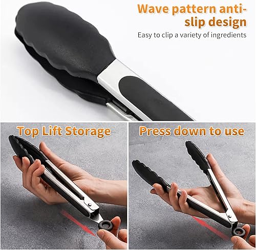 Miniatura 4 de Paquete de 2 clips de silicona de acero negro para alimentos, clip de barbacoa de silicona de alta calidad, clip de carne de 8 pulgadas; 10 pulgadas