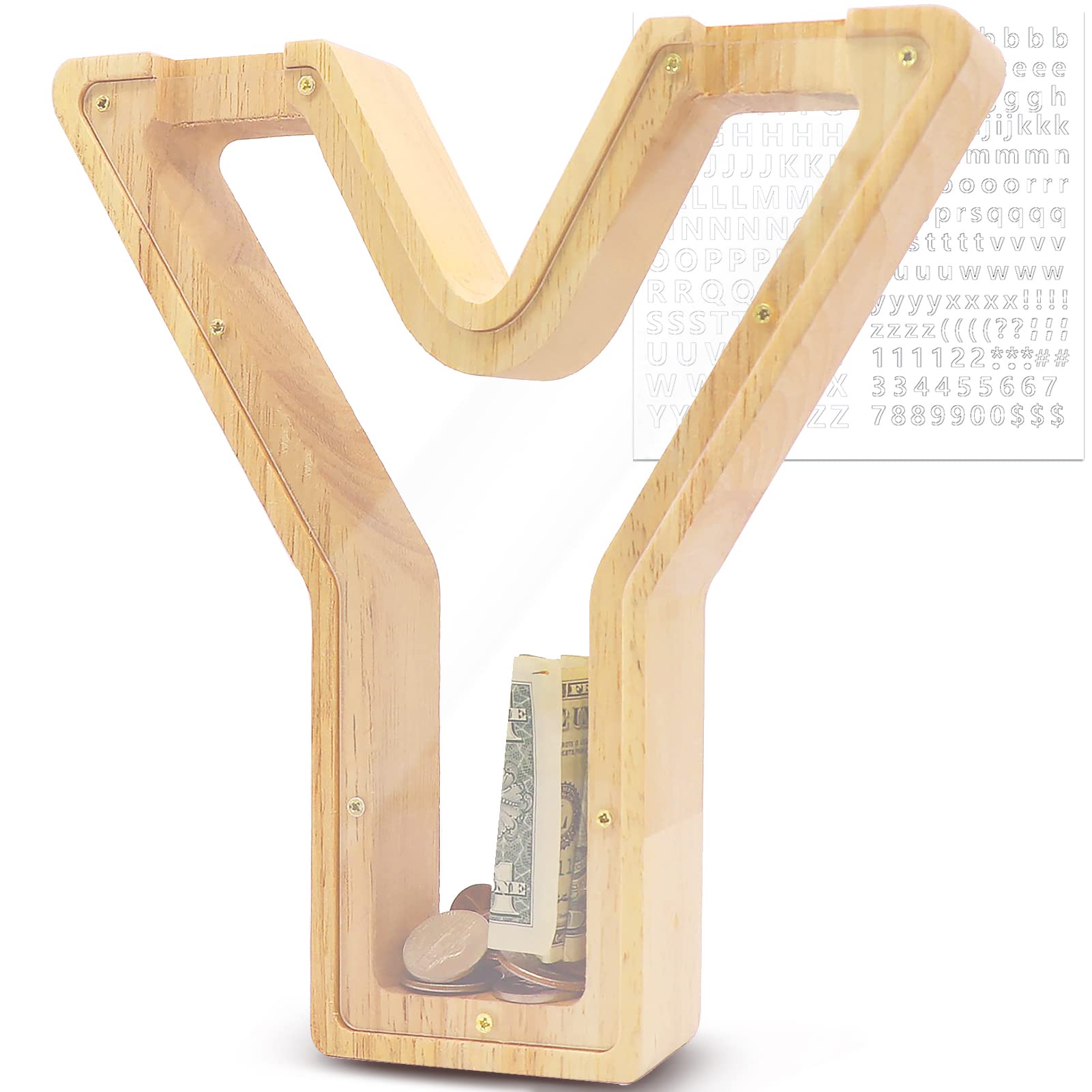 Salvadanaio Lettera In Legno Personalizzabile - 23x4x23cm, Trasparente, Per Risparmi E Decorazione - Foto 4