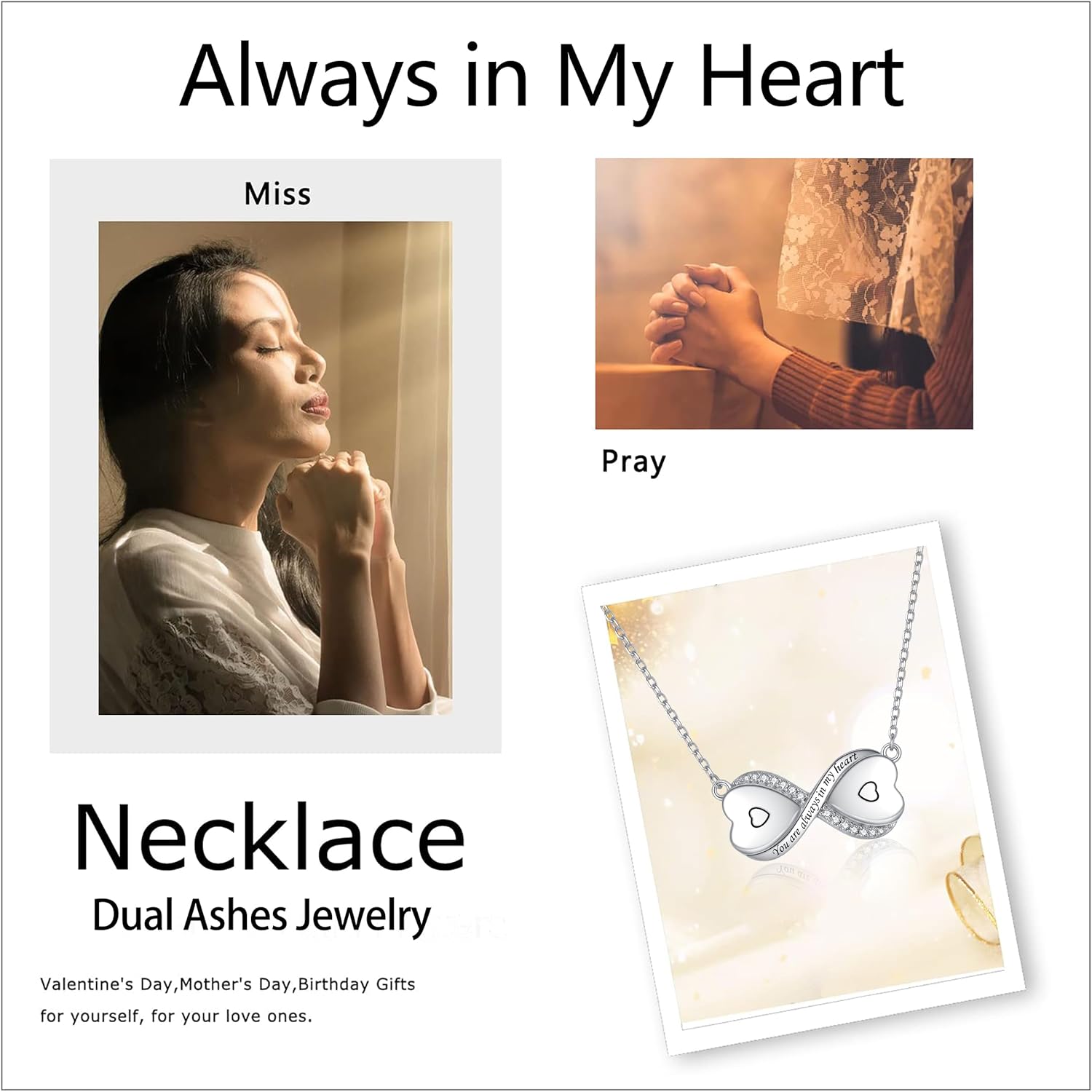 Sterling Silver Dual Infinity Urn Necklace for Women: Double Heart Cremation Necklaces Jewelry Hold Two Ashes - Infinity Memorial Keepsakes Pendant Jewelry Gifts for Loved Ones