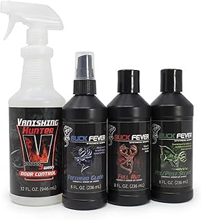 Buck Fever Synthetic Buck Lure Pro Pack – Synthetically Formulated 4-Piece Deer Scent Attractant Combo w/ Vanishing Hunter 32 oz, Rut Scents 8 oz & Forehead Gland 8 oz - Fresh, Non Spoiling Deer Lure